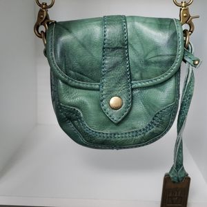 Frye Small Distressed Teal Leather Crossbody Bag